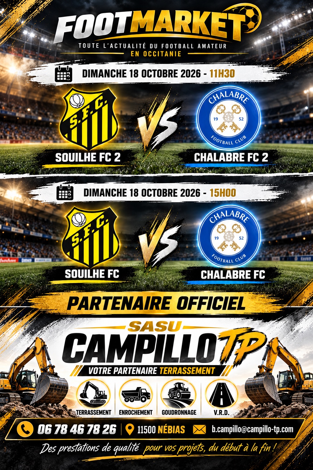 FC CHALABRE : LES ÉQUIPES 1 ET 2 À L’ASSAUT DU FC SOUILHE